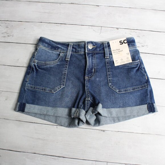 So Girl's Denim Blue Jean Shorts Size 12 Adjustable Waist - Picture 2 of 5